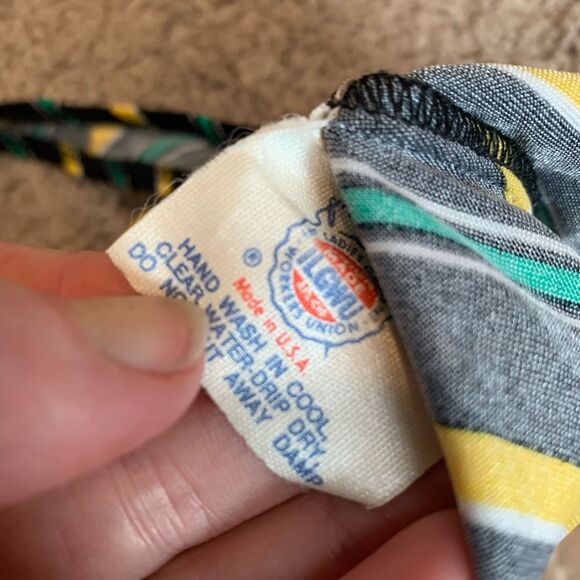 Vintage Mainstream Union Bow One Piece Small Stripe Bathing Suit Swim - Picture 3 of 6